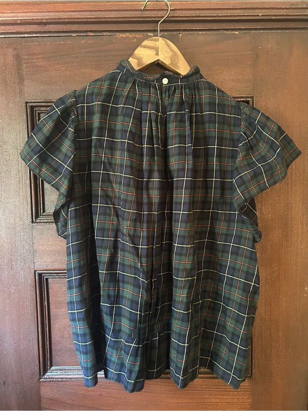 Trovata Birds of Paradis The Carla Highneck Blouse Flutter Sleeve Plaid Small - Picture 6 of 11